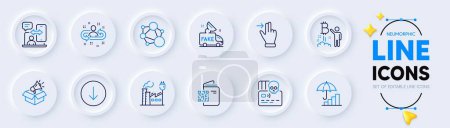 Illustration for Qr code, Integrity and Bitcoin project line icons for web app. Pack of Touchscreen gesture, Inflation, Factory pictogram icons. Phone timing, Cyber attack, Fake news signs. Recruitment. Vector - Royalty Free Image