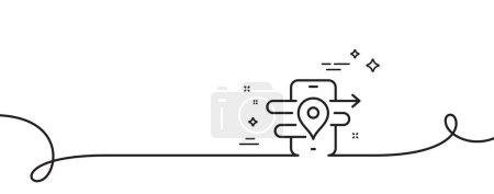 Illustration for GPS line icon. Continuous one line with curl. Phone navigation map sign. Journey road symbol. Gps single outline ribbon. Loop curve pattern. Vector - Royalty Free Image