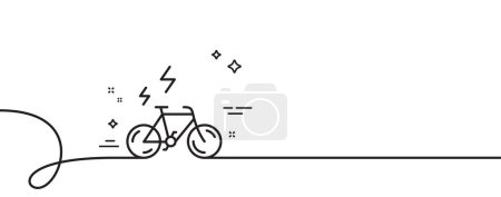 Téléchargez les illustrations : Icône de ligne E-bike. Continu une ligne avec boucle. Panneau de transport de vélo motorisé. Symbole vélo électrique. Ruban à contour unique E-bike. Courbe de boucle. Vecteur - en licence libre de droit