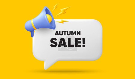 Illustration for Autumn Sale tag. 3d speech bubble banner with megaphone. Special offer price sign. Advertising Discounts symbol. Autumn sale chat speech message. 3d offer talk box. Vector - Royalty Free Image
