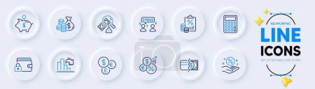 Illustration for Difficult stress, Tax document and Inflation line icons for web app. Pack of Lock, Money currency, Loan percent pictogram icons. Decreasing graph, Fraud, Coins bag signs. Calculator. Vector - Royalty Free Image
