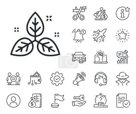 Illustration for Bio cosmetics sign. Salaryman, gender equality and alert bell outline icons. Fair trade line icon. Organic tested symbol. Fair trade line sign. Spy or profile placeholder icon. Vector - Royalty Free Image