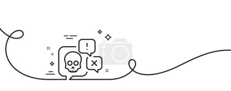 Illustration for Cyber attack line icon. Continuous one line with curl. Ransomware threat sign. Hacker skull chat symbol. Cyber attack single outline ribbon. Loop curve pattern. Vector - Royalty Free Image