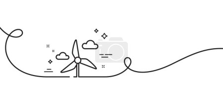 Illustration for Windmill turbine line icon. Continuous one line with curl. Wind power energy sign. Alternative supply symbol. Windmill turbine single outline ribbon. Loop curve pattern. Vector - Royalty Free Image