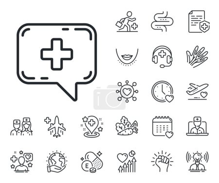 Illustration for Medical help sign. Online doctor, patient and medicine outline icons. Medicine chat line icon. Medical chat line sign. Veins, nerves and cosmetic procedure icon. Intestine. Guts, colon health. Vector - Royalty Free Image