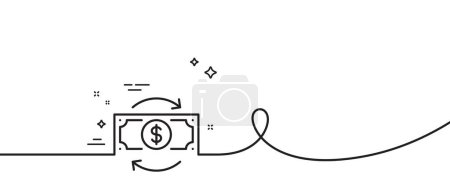 Illustration for Money change line icon. Continuous one line with curl. Currency exchange sign. Financial reinvestment symbol. Money change single outline ribbon. Loop curve pattern. Vector - Royalty Free Image