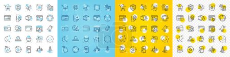 Illustration for Vector icons set of Crowdfunding, Wallet and Search file line icons pack for web with Seo certificate, Smile face, Deckchair outline icon. Card, Certified refrigerator, Market sale pictogram. Vector - Royalty Free Image