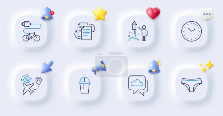 Illustration for Panties, Coffee cocktail and Electric bike line icons. Buttons with 3d bell, chat speech, cursor. Pack of Flight sale, Time, Fireworks icon. Weather forecast, Bureaucracy pictogram. Vector - Royalty Free Image