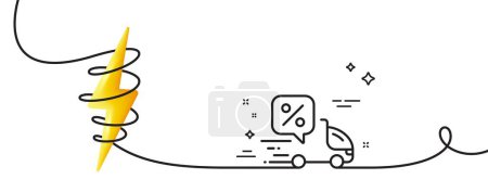 Illustration for Delivery truck line icon. Continuous one line with curl. Sale offer sign. Courier discounts symbol. Delivery discount single outline ribbon. Loop curve with energy. Vector - Royalty Free Image