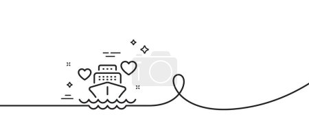 Illustration for Honeymoon travel line icon. Continuous one line with curl. Love trip sign. Valentines day cruise symbol. Honeymoon cruise single outline ribbon. Loop curve pattern. Vector - Royalty Free Image