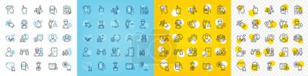 Illustration for Vector icons set of Like, Winner podium and Yoga line icons pack for web with Accounting, Voicemail, Support outline icon. Social care, Click hand, Chat app pictogram. Professional. Vector - Royalty Free Image