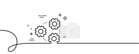 Illustration for Gears line icon. Continuous one line with curl. Teamwork cogwheel sign. Working process symbol. Gears single outline ribbon. Loop curve pattern. Vector - Royalty Free Image