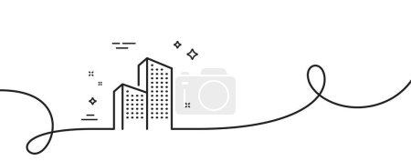 Illustration for Skyscraper buildings line icon. Continuous one line with curl. City architecture sign. Town symbol. Skyscraper buildings single outline ribbon. Loop curve pattern. Vector - Royalty Free Image
