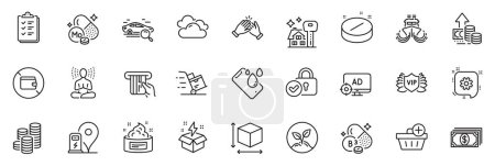 Illustration for Icons pack as Clapping hands, Payment and Smartphone waterproof line icons for app include Seo adblock, Wallet, Verified locker outline thin icon web set. Medical tablet, Checklist. Vector - Royalty Free Image
