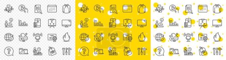 Illustration for Outline Fire energy, Reject certificate and Time management line icons pack for web with Teamwork, Question mark, Inspect line icon. Hoody, Bitcoin pay, Bike courier pictogram icon. Vector - Royalty Free Image