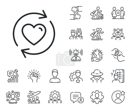 Illustration for Love dating symbol. Specialist, doctor and job competition outline icons. Update relationships line icon. Valentines day sign. Update relationships line sign. Vector - Royalty Free Image