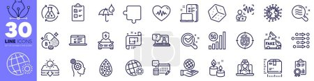 Illustration for Package size, Inspect and 5g wifi line icons pack. Architectural plan, Thiamine vitamin, Web lectures web icon. Fingerprint, Aroma candle, Heartbeat pictogram. Voice wave, World weather. Vector - Royalty Free Image