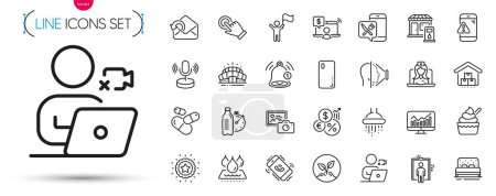 Illustration for Pack of Leadership, Startup and Send mail line icons. Include Reminder, Storage, Fitness water pictogram icons. Inflation, Ice cream, Filling station signs. Winner star, Statistics. Vector - Royalty Free Image