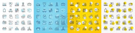 Illustration for Vector icons set of Delivery report, Rent car and Wholesale goods line icons pack for web with Gps, Taxi, Package outline icon. Paper wallpaper, Lighthouse, Fragile package pictogram. Vector - Royalty Free Image