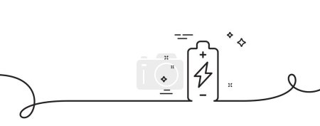 Illustration for Battery charging line icon. Continuous one line with curl. Electricity energy type sign. Lightning bolt symbol. Battery charging single outline ribbon. Loop curve pattern. Vector - Royalty Free Image