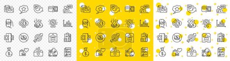 Illustration for Outline Target, Report document and Loyalty points line icons pack for web with Diagram graph, Online auction, No cash line icon. Money bag, Phishing, Inflation pictogram icon. Vector - Royalty Free Image