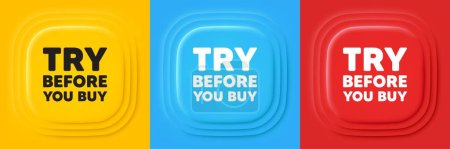 Illustration for Try before you buy tag. Neumorphic offer banners. Special offer price sign. Advertising discounts symbol. Try before you buy podium background. Product infographics. Vector - Royalty Free Image