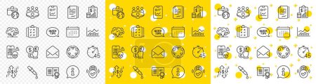 Illustration for Outline Global business, Co2 gas and Meeting line icons pack for web with Diploma, Trade infochart, Calendar line icon. Chemistry pipette, Inclusion, Info pictogram icon. Vector - Royalty Free Image
