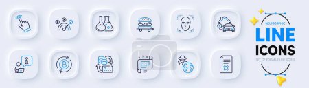 Illustration for Home charging, Interview and Fraud line icons for web app. Pack of Food delivery, Architectural plan, Refresh bitcoin pictogram icons. Money change, Correct answer, Reject file signs. Vector - Royalty Free Image
