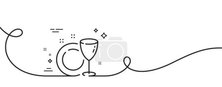 Illustration for Dish plate line icon. Continuous one line with curl. Tableware wineglass sign. Food kitchenware symbol. Dish plate single outline ribbon. Loop curve pattern. Vector - Royalty Free Image