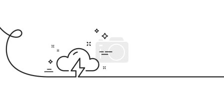 Illustration for Thunderstorm weather line icon. Continuous one line with curl. Thunderbolt with cloud sign. Bad day symbol. Thunderstorm weather single outline ribbon. Loop curve pattern. Vector - Royalty Free Image