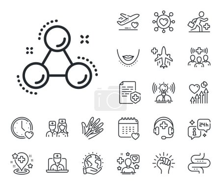 Illustration for Laboratory atom sign. Online doctor, patient and medicine outline icons. Chemistry molecule line icon. Analysis symbol. Chemistry molecule line sign. Veins, nerves and cosmetic procedure icon. Vector - Royalty Free Image