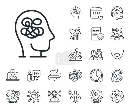Illustration for Stress or Think worry sign. Online doctor, patient and medicine outline icons. Anxiety line icon. Mental health symbol. Anxiety line sign. Veins, nerves and cosmetic procedure icon. Intestine. Vector - Royalty Free Image