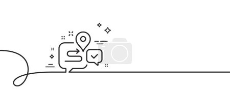 Illustration for Journey line icon. Continuous one line with curl. Road path sign. Route map chat bubble symbol. Journey single outline ribbon. Loop curve pattern. Vector - Royalty Free Image
