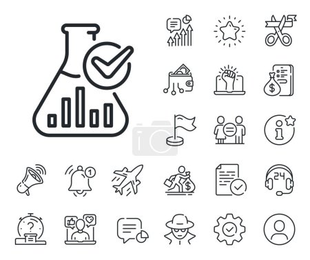 Illustration for Laboratory flask sign. Salaryman, gender equality and alert bell outline icons. Chemistry lab line icon. Analysis symbol. Chemistry lab line sign. Spy or profile placeholder icon. Vector - Royalty Free Image