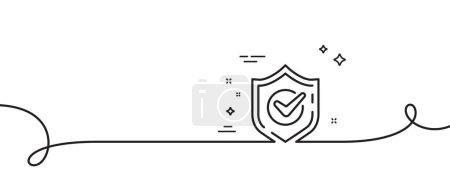 Illustration for Check mark line icon. Continuous one line with curl. Accepted or Approve sign. Tick shield symbol. Confirmed single outline ribbon. Loop curve pattern. Vector - Royalty Free Image
