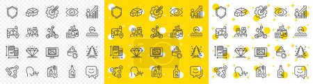 Illustration for Outline Christmas tree, Smile face and Employee result line icons pack for web with Uv protection, Breathing exercise, Biometric eye line icon. Delivery bike, Search employee. Vector - Royalty Free Image