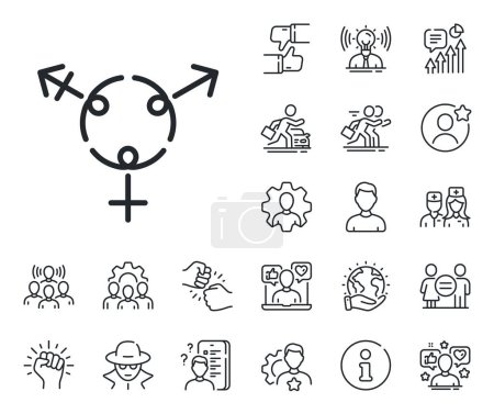 Illustration for Inclusion sign. Specialist, doctor and job competition outline icons. Genders line icon. Gender diversity symbol. Genders line sign. Avatar placeholder, spy headshot icon. Strike leader. Vector - Royalty Free Image