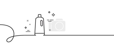 Illustration for Cleaning shampoo line icon. Continuous one line with curl. Washing liquid or Cleanser symbol. Housekeeping equipment sign. Shampoo single outline ribbon. Loop curve pattern. Vector - Royalty Free Image