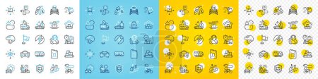 Illustration for Vector icons set of Cash transit, Fake news and Rise price line icons pack for web with Delivery report, Push cart, Electric energy outline icon. Canister oil, Taxi, Car review pictogram. Vector - Royalty Free Image
