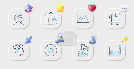 Illustration for Mental health, Package size and Mindfulness stress line icons. Buttons with 3d bell, chat speech, cursor. Pack of No sun, Efficacy, Recovery trash icon. Chemistry lab, Diagram pictogram. Vector - Royalty Free Image