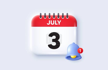 Illustration for 3rd day of the month icon. Calendar date 3d icon. Event schedule date. Meeting appointment time. 3rd day of July month. Calendar event reminder date. Vector - Royalty Free Image