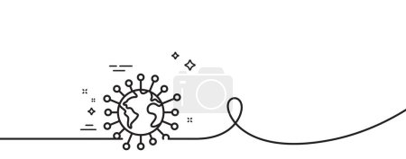 Illustration for Coronavirus pandemic line icon. Continuous one line with curl. Covid-19 global virus sign. Corona virus symbol. Coronavirus single outline ribbon. Loop curve pattern. Vector - Royalty Free Image