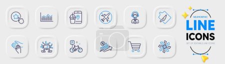 Illustration for Teamwork, Volunteer and Loyalty star line icons for web app. Pack of Money diagram, Shipping support, Bike pictogram icons. Food app, Versatile, Market sale signs. Cutting board. Vector - Royalty Free Image