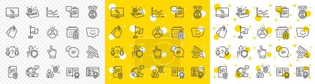 Illustration for Outline Cursor, Internet and Outsource work line icons pack for web with Delegate question, Fingerprint, Deflation line icon. Baggage calendar, Clipboard, Seo certificate pictogram icon. Vector - Royalty Free Image