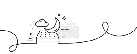 Illustration for Night mattress line icon. Continuous one line with curl. Orthopedic sleeping pad sign. Breathable sleep bed symbol. Night mattress single outline ribbon. Loop curve pattern. Vector - Royalty Free Image
