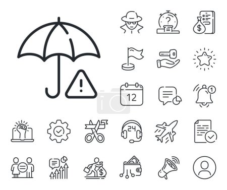 Illustration for Important warning sign. Salaryman, gender equality and alert bell outline icons. Risk management line icon. Insurance warn symbol. Risk management line sign. Spy or profile placeholder icon. Vector - Royalty Free Image