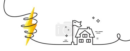 Ilustración de Icono de línea de construcción. Continuo una línea con rizo. Signo de arquitectura de casa. Símbolo de propiedad inmobiliaria. Construyendo cinta de un solo contorno. Curva de bucle con energía. Vector - Imagen libre de derechos