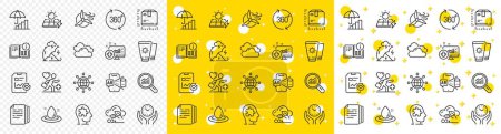 Illustration for Outline Patient, International globe and Medical analytics line icons pack for web with Mental conundrum, Sunscreen, Stress protection line icon. Augmented reality, Fuel energy. Vector - Royalty Free Image