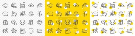 Illustration for Outline Accounting, Report statistics and Puzzle line icons pack for web with Cloud computing, Cloud network, Stress line icon. Approved message, Contactless payment. Vector - Royalty Free Image
