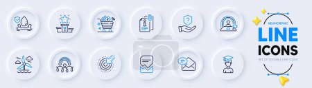 Illustration for Flood insurance, Winner podium and Student line icons for web app. Pack of Protection shield, Attached info, Corrupted file pictogram icons. Vegetables cart, Inclusion, Windmill signs. Vector - Royalty Free Image